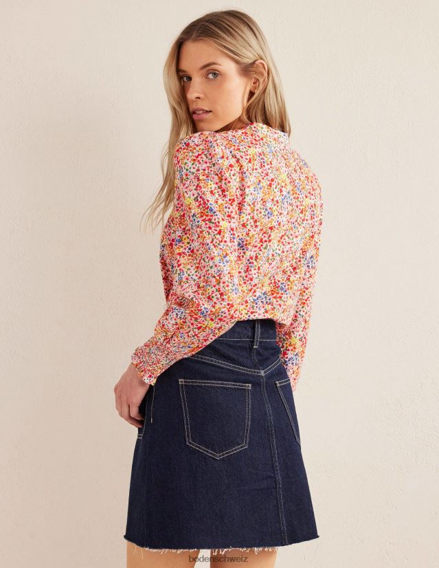 Boden Frauen Hemd mit gesmokten Manschetten VH86PT1957 Kleidung Sonnenblumen- und Gardenienblütenblatt