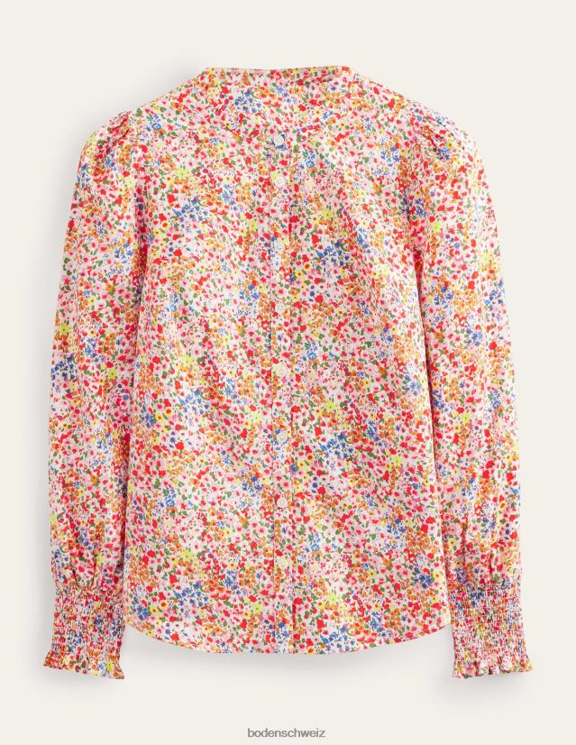 Boden Frauen Hemd mit gesmokten Manschetten VH86PT1957 Kleidung Sonnenblumen- und Gardenienblütenblatt