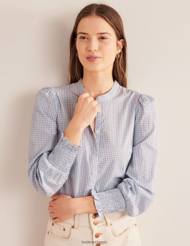 Boden Frauen Hemd mit gesmokten Manschetten VH86PT2171 Kleidung Blauer Blizzard-Mikro-Gingham