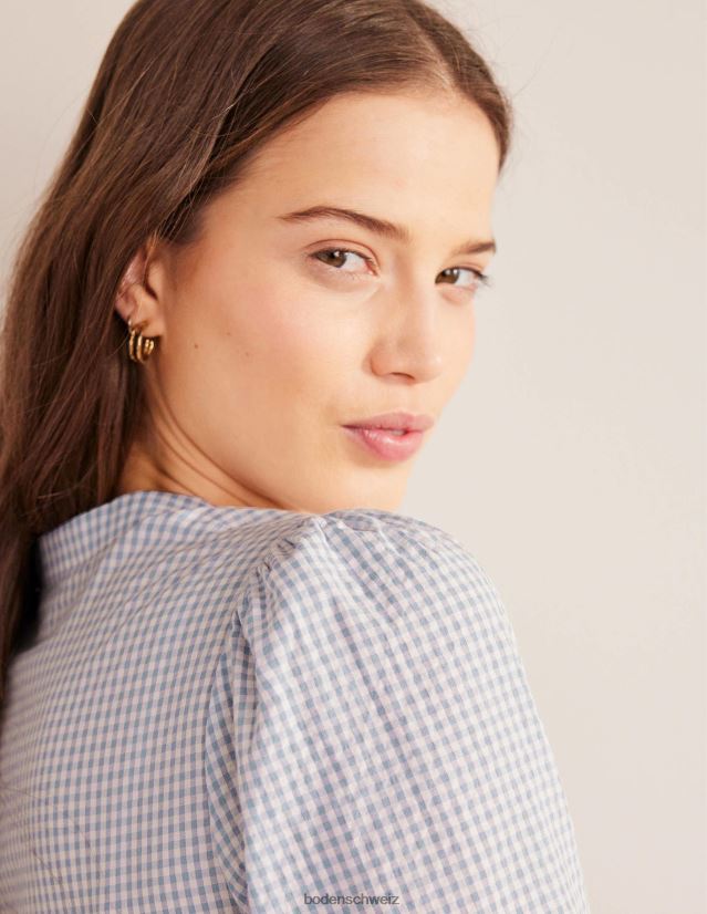 Boden Frauen Hemd mit gesmokten Manschetten VH86PT2171 Kleidung Blauer Blizzard-Mikro-Gingham