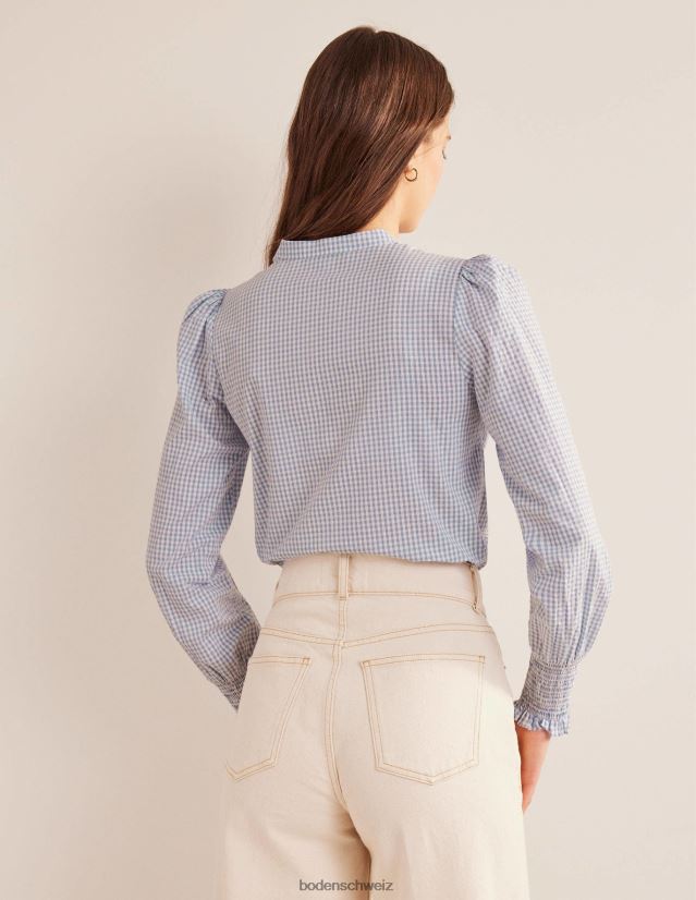 Boden Frauen Hemd mit gesmokten Manschetten VH86PT2171 Kleidung Blauer Blizzard-Mikro-Gingham