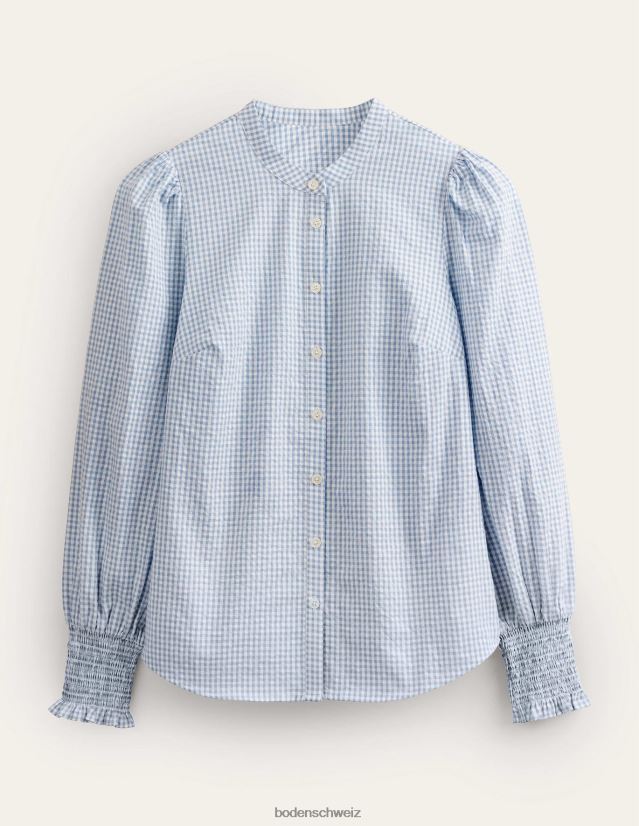 Boden Frauen Hemd mit gesmokten Manschetten VH86PT2171 Kleidung Blauer Blizzard-Mikro-Gingham