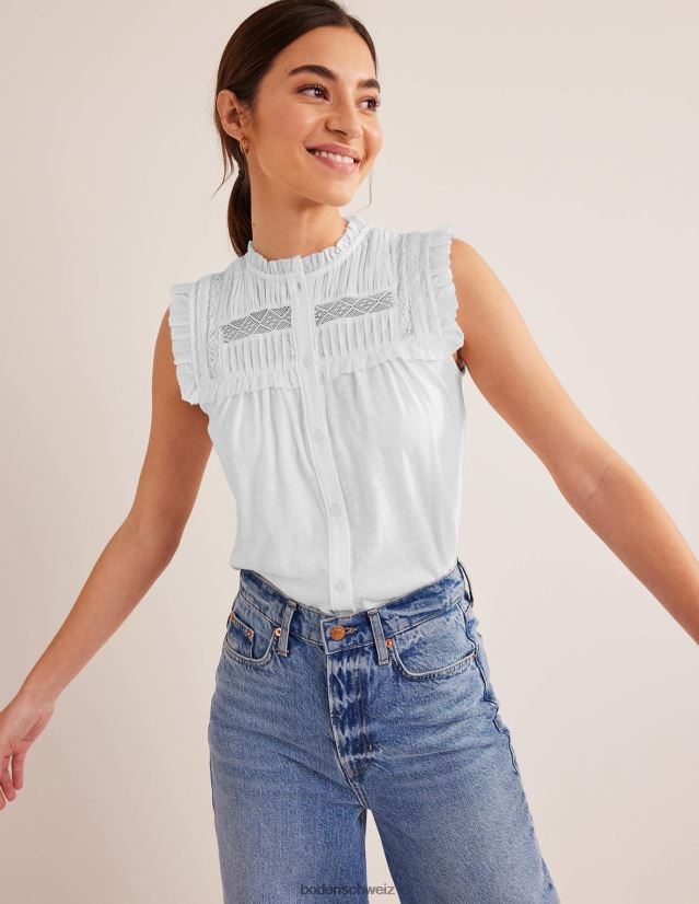Boden Frauen Jersey-Hemd mit Passe-Detail VH86PT1094 Kleidung Weiß