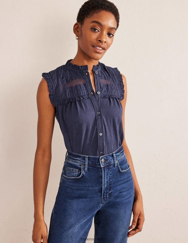Boden Frauen Jersey-Hemd mit Passe-Detail VH86PT1449 Kleidung Marine