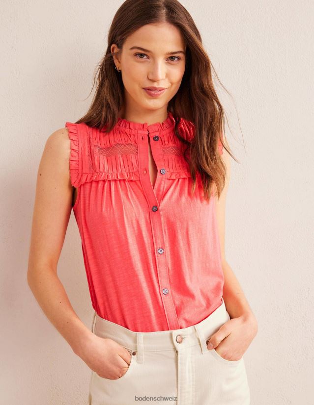 Boden Frauen Jersey-Hemd mit Passe-Detail VH86PT1539 Kleidung Koralle