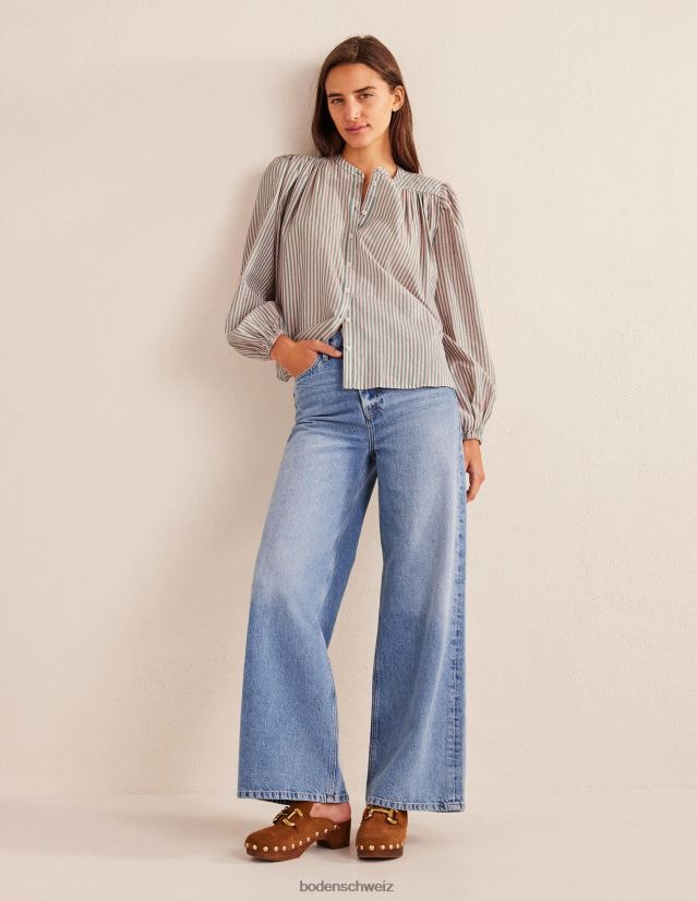 Boden Frauen Kreisgeschnittene Bauernbluse VH86PT1010 Kleidung rosa und grüner Glitzerstreifen