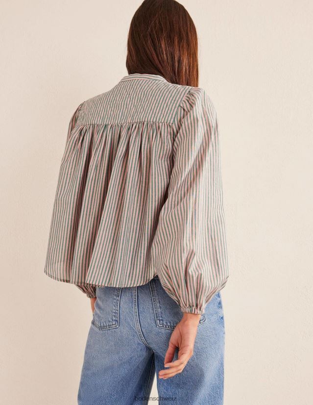 Boden Frauen Kreisgeschnittene Bauernbluse VH86PT1010 Kleidung rosa und grüner Glitzerstreifen