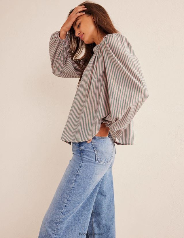 Boden Frauen Kreisgeschnittene Bauernbluse VH86PT1010 Kleidung rosa und grüner Glitzerstreifen