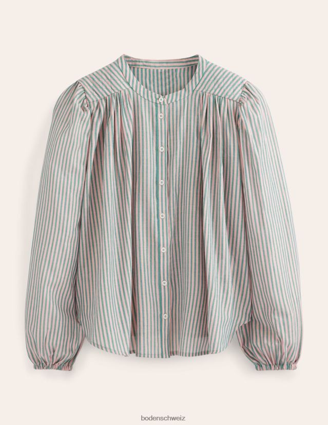 Boden Frauen Kreisgeschnittene Bauernbluse VH86PT1010 Kleidung rosa und grüner Glitzerstreifen