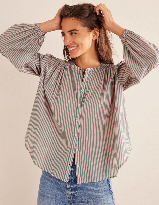 Boden Frauen Kreisgeschnittene Bauernbluse VH86PT1010 Kleidung rosa und grüner Glitzerstreifen