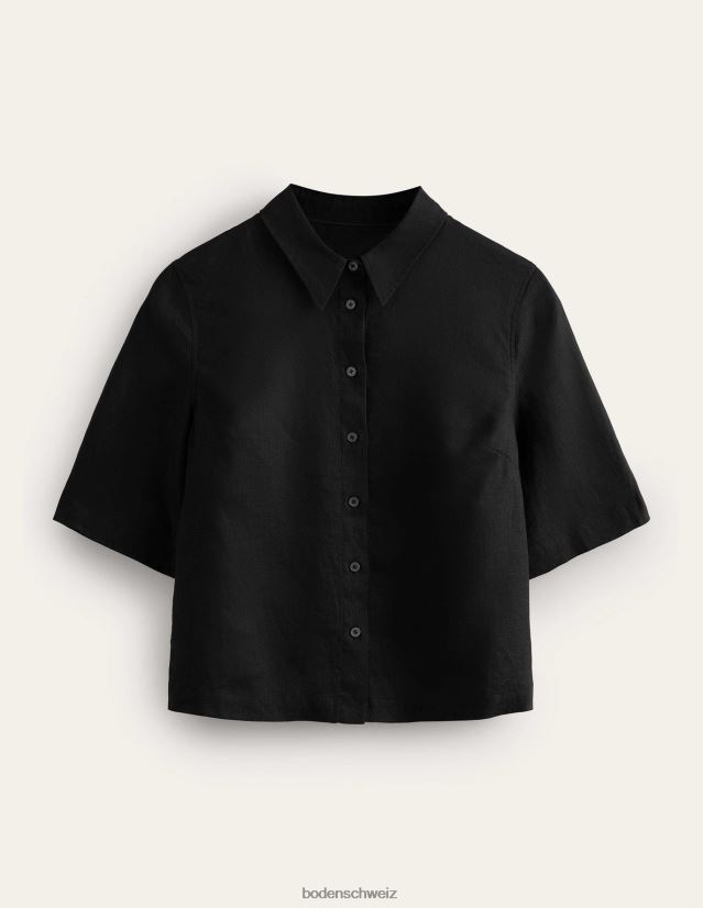Boden Frauen Kurzarm-Leinenhemd VH86PT2510 Kleidung Schwarz