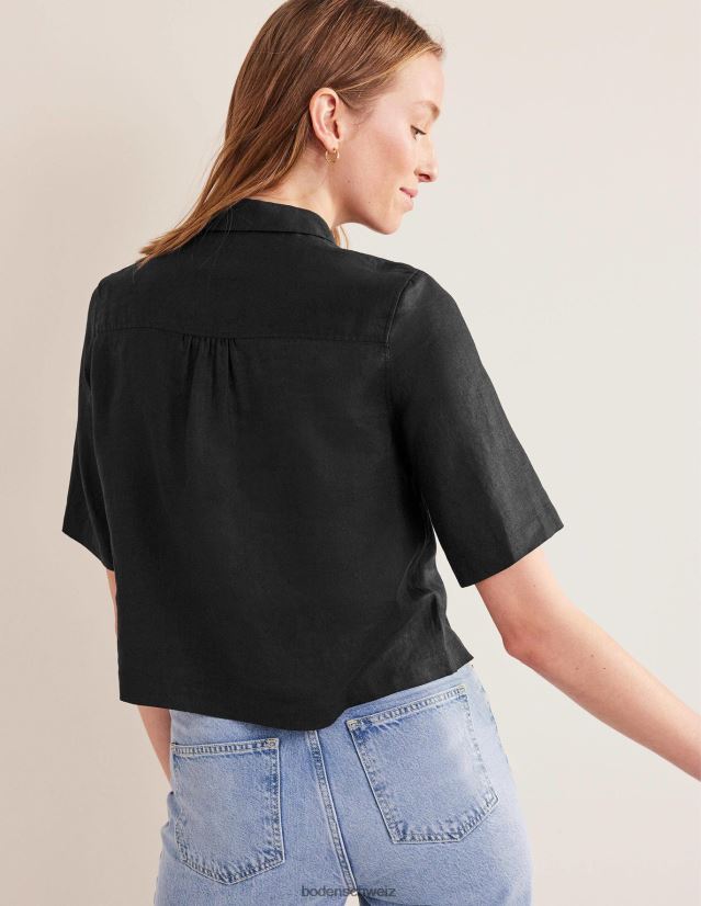 Boden Frauen Kurzarm-Leinenhemd VH86PT2510 Kleidung Schwarz