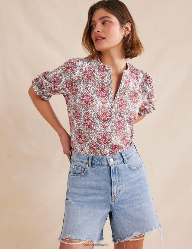 Boden Frauen Kurzarmhemd mit Rüschen VH86PT2514 Kleidung Multi- und Weinterrasse