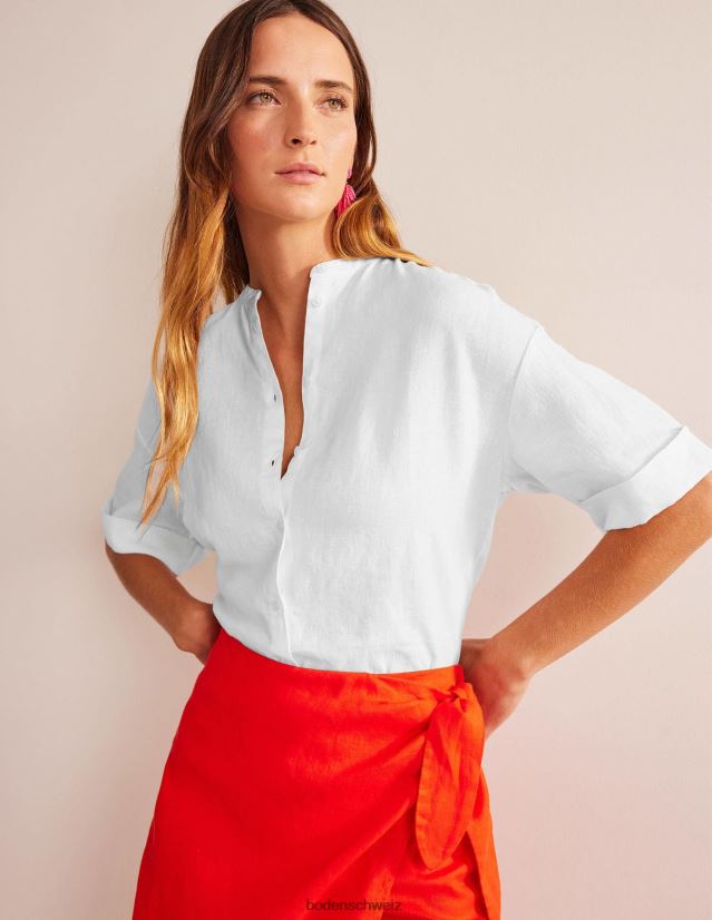 Boden Frauen Leinenhemd mit Kimonoärmeln VH86PT2497 Kleidung Weiß
