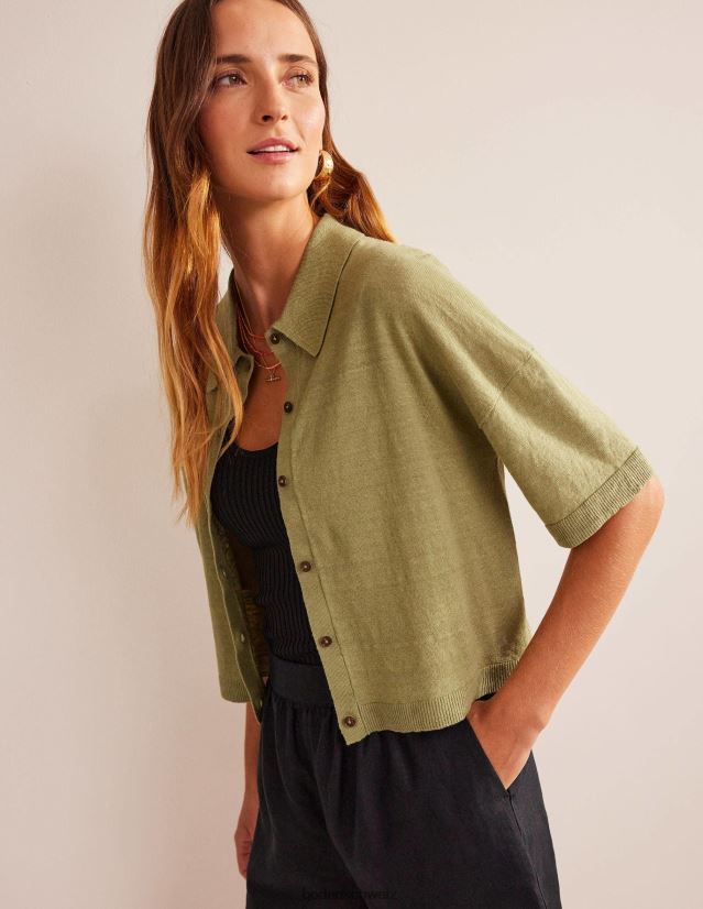 Boden Frauen Leinenstrickhemd mit Kragen VH86PT2240 Kleidung Flussschilf