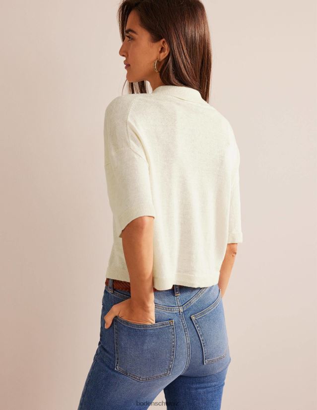 Boden Frauen Leinenstrickhemd mit Kragen VH86PT2277 Kleidung warmes Elfenbein