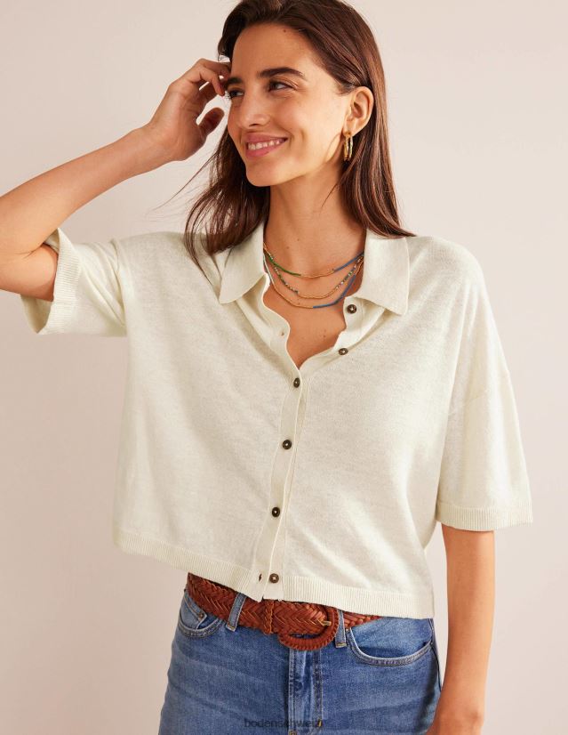 Boden Frauen Leinenstrickhemd mit Kragen VH86PT2277 Kleidung warmes Elfenbein
