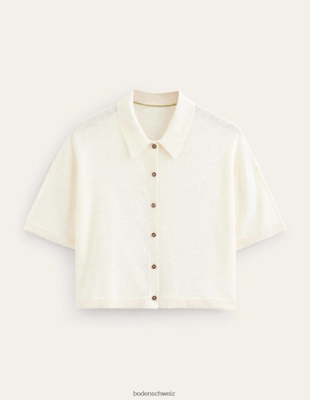 Boden Frauen Leinenstrickhemd mit Kragen VH86PT2277 Kleidung warmes Elfenbein