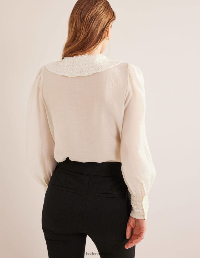 Boden Frauen Organzahemd mit Rüschendetail VH86PT1288 Kleidung Elfenbein
