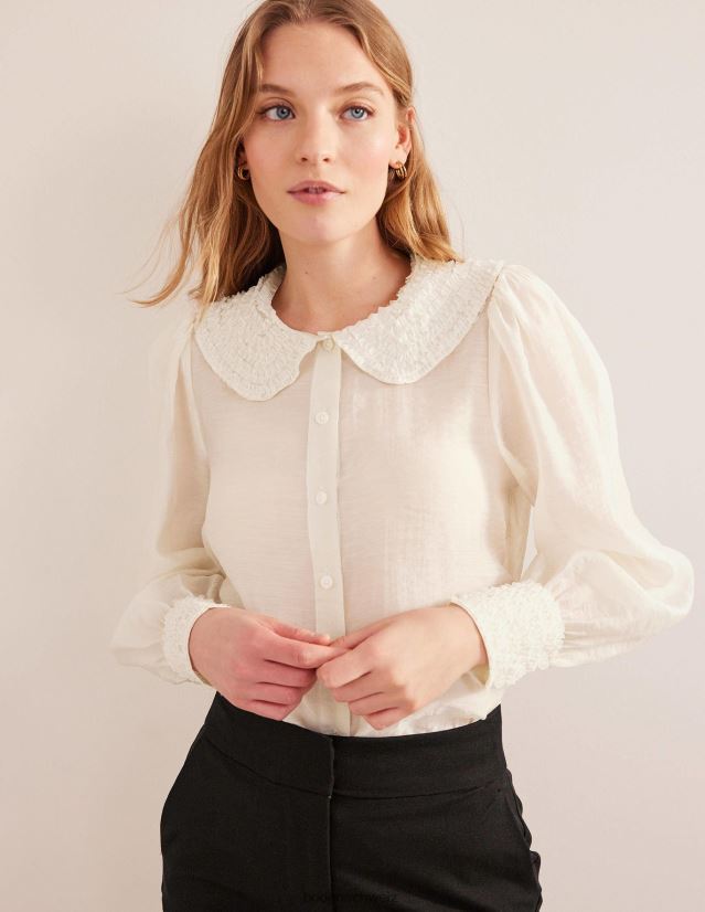 Boden Frauen Organzahemd mit Rüschendetail VH86PT1288 Kleidung Elfenbein