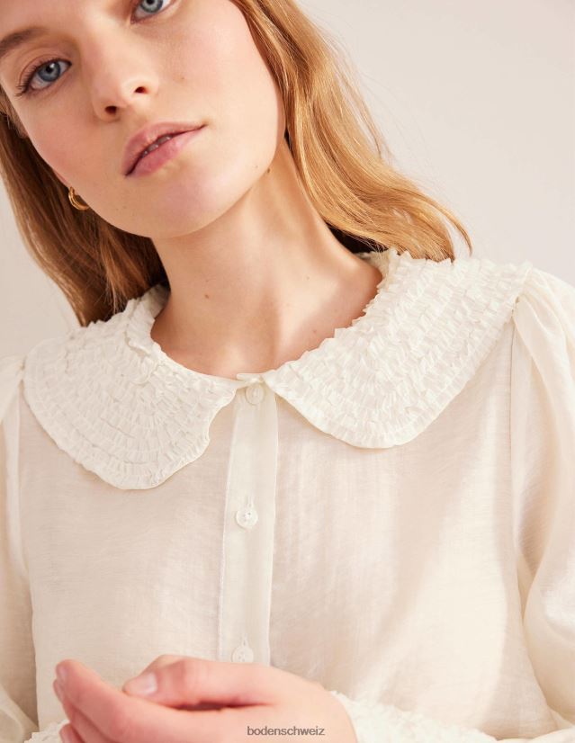 Boden Frauen Organzahemd mit Rüschendetail VH86PT1288 Kleidung Elfenbein
