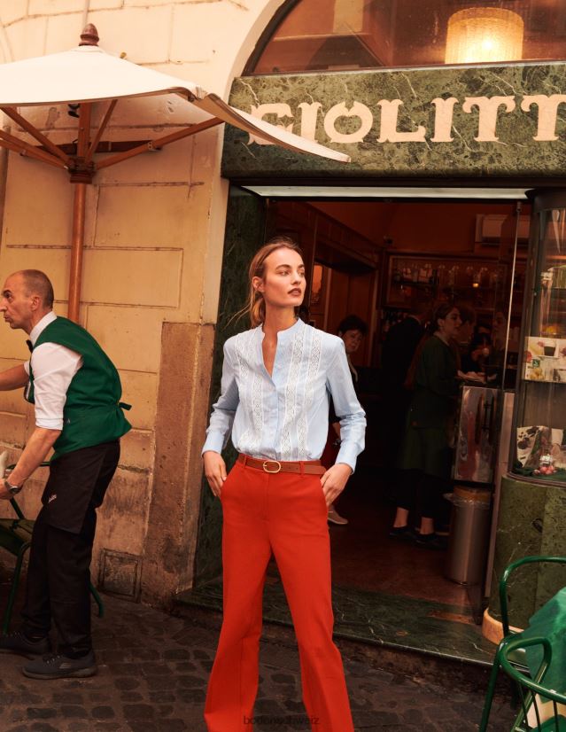 Boden Frauen Popeline-Hemd mit Spitzeneinsätzen VH86PT317 Kleidung Kornblumenfarbener feiner Inlettstreifen