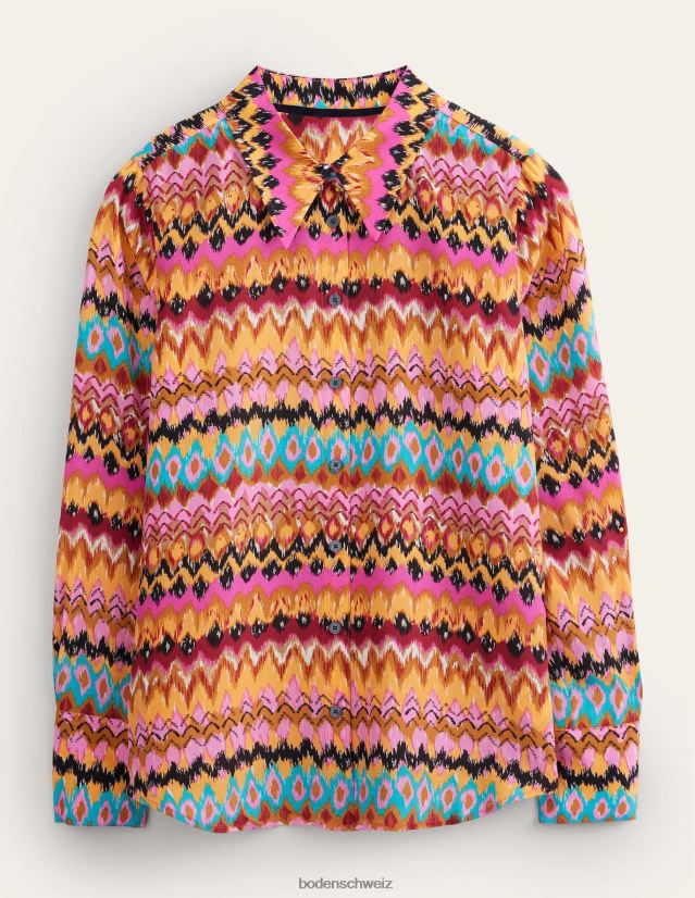 Boden Frauen Seidenhemd VH86PT991 Kleidung mehrfarbiger und strukturierter Ikat