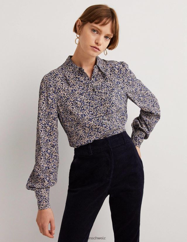 Boden Frauen Tailliertes Hemd mit Abnäher-Detail VH86PT2538 Kleidung persischer Blau- und Blattcluster