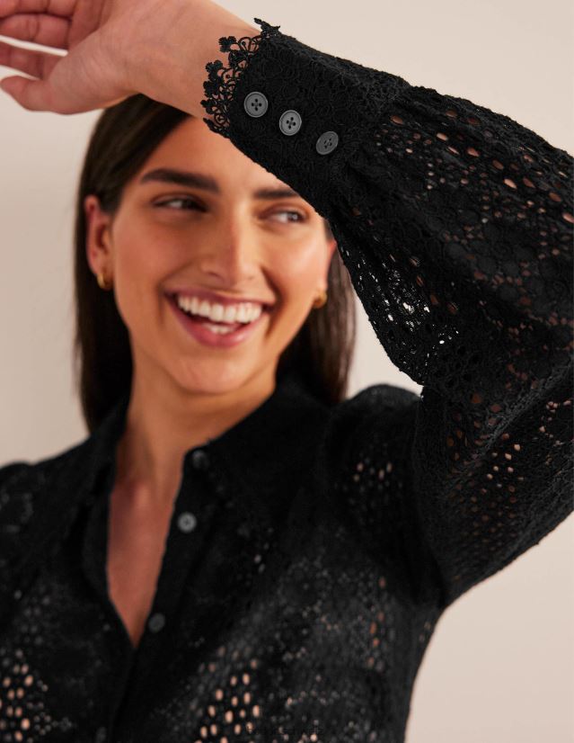 Boden Frauen Tailliertes Spitzenhemd VH86PT1728 Kleidung Schwarz