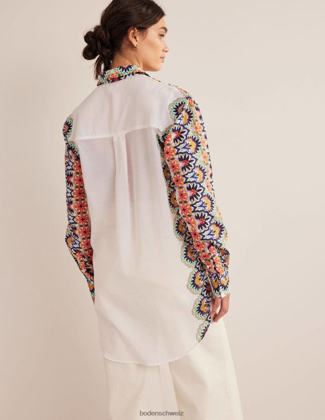 Boden Frauen Urlaubs-Longline-Shirt VH86PT1496 Kleidung Elfenbein und Blumen