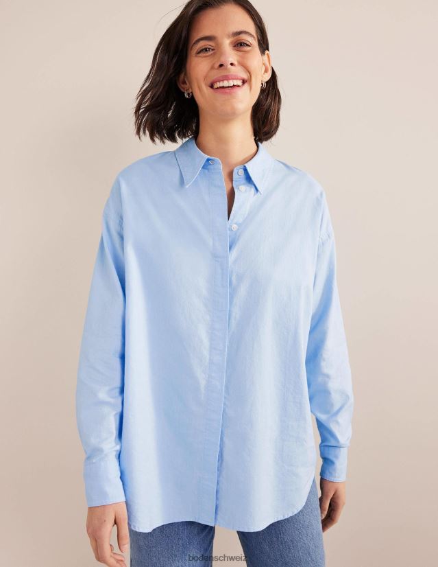 Boden Frauen übergroßes Baumwollhemd VH86PT1276 Kleidung Chambray-Oxford