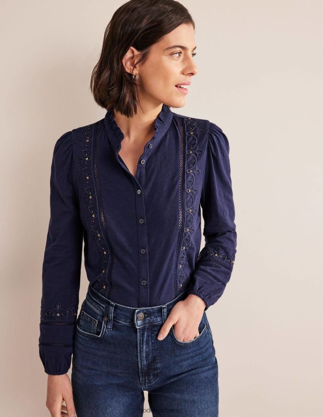 Boden Frauen besticktes Jerseyhemd VH86PT2534 Kleidung Marine