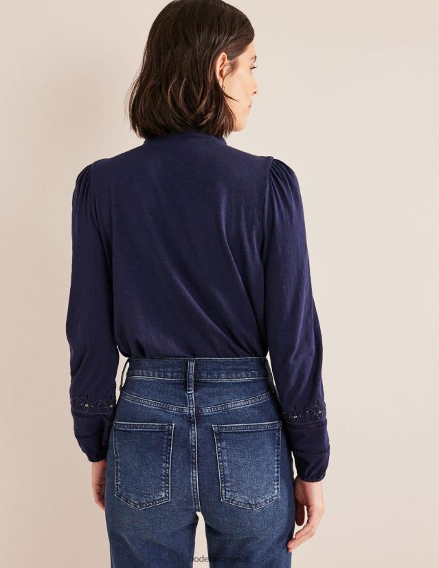 Boden Frauen besticktes Jerseyhemd VH86PT2534 Kleidung Marine