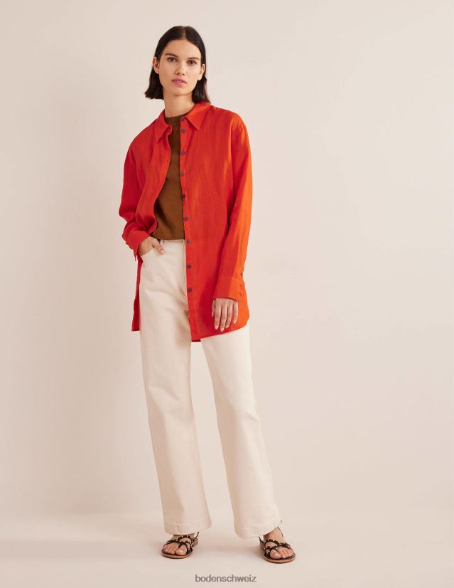 Boden Frauen entspanntes Leinenhemd VH86PT1250 Kleidung orange