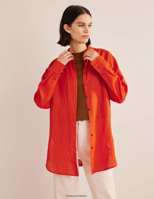 Boden Frauen entspanntes Leinenhemd VH86PT1250 Kleidung orange