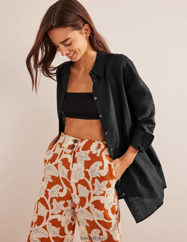 Boden Frauen entspanntes Leinenhemd VH86PT2093 Kleidung Schwarz