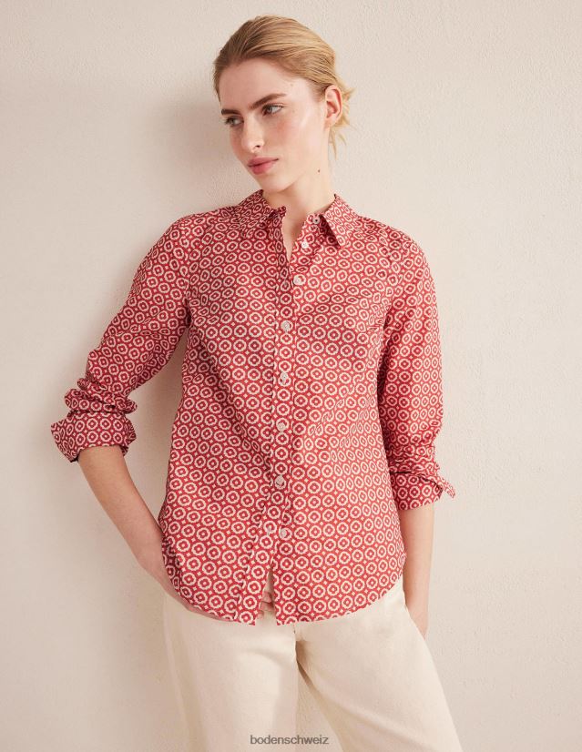 Boden Frauen gerades Baumwollhemd VH86PT1230 Kleidung verblasster Rosen- und Diamant-Pop