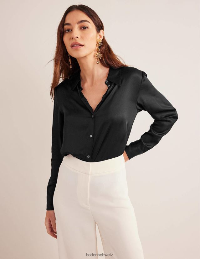 Boden Frauen lässiges Satinhemd VH86PT1300 Kleidung Schwarz