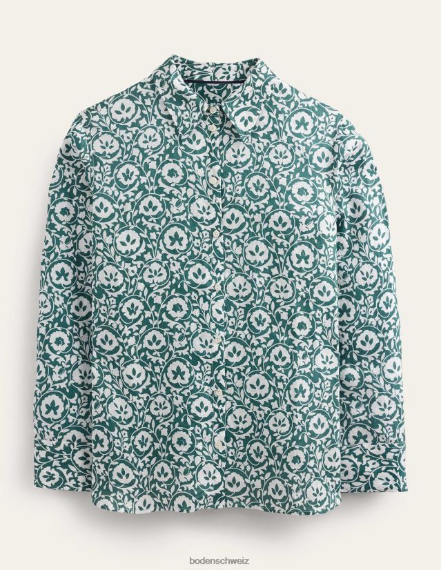 Boden Frauen neues Leinenhemd VH86PT2520 Kleidung grüne & bezaubernde Blüte