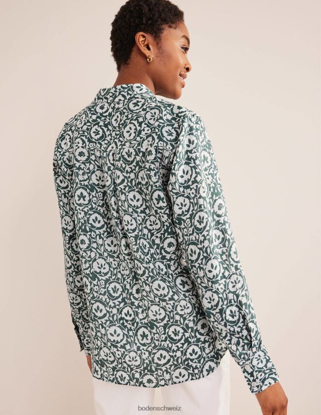 Boden Frauen neues Leinenhemd VH86PT2520 Kleidung grüne & bezaubernde Blüte