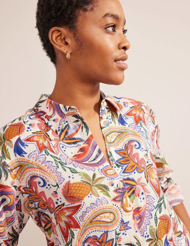 Boden Frauen neues Leinenhemd VH86PT2614 Kleidung Multi & Paradise Paisley