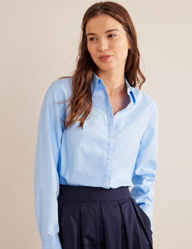 Boden Frauen neues entspanntes Baumwollhemd VH86PT1381 Kleidung blaues Oxford