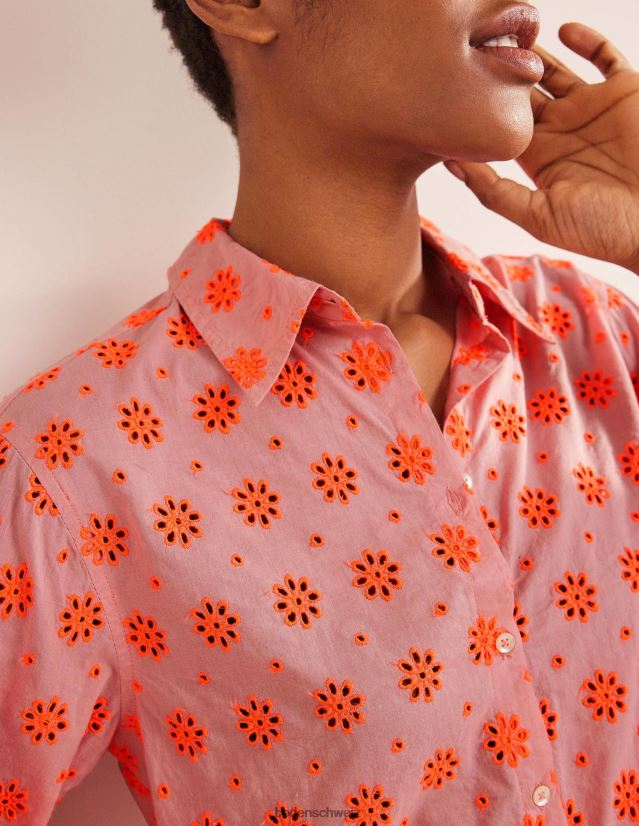 Boden Frauen neues entspanntes Baumwollhemd VH86PT2115 Kleidung Wassermelonenpunsch