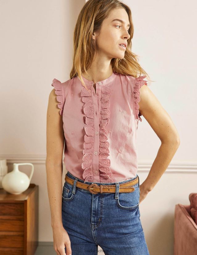 Boden Frauen ärmelloses besticktes Hemd VH86PT2424 Kleidung Milchshake