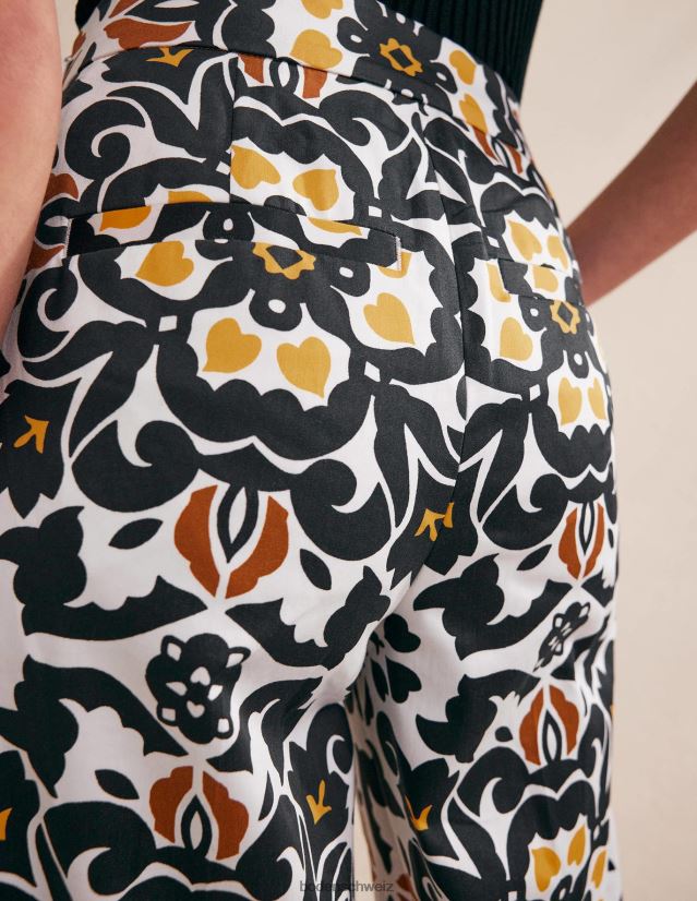 Boden Frauen Bedruckte Crop-Hose VH86PT1035 Kleidung schwarzer & opulenter Kern