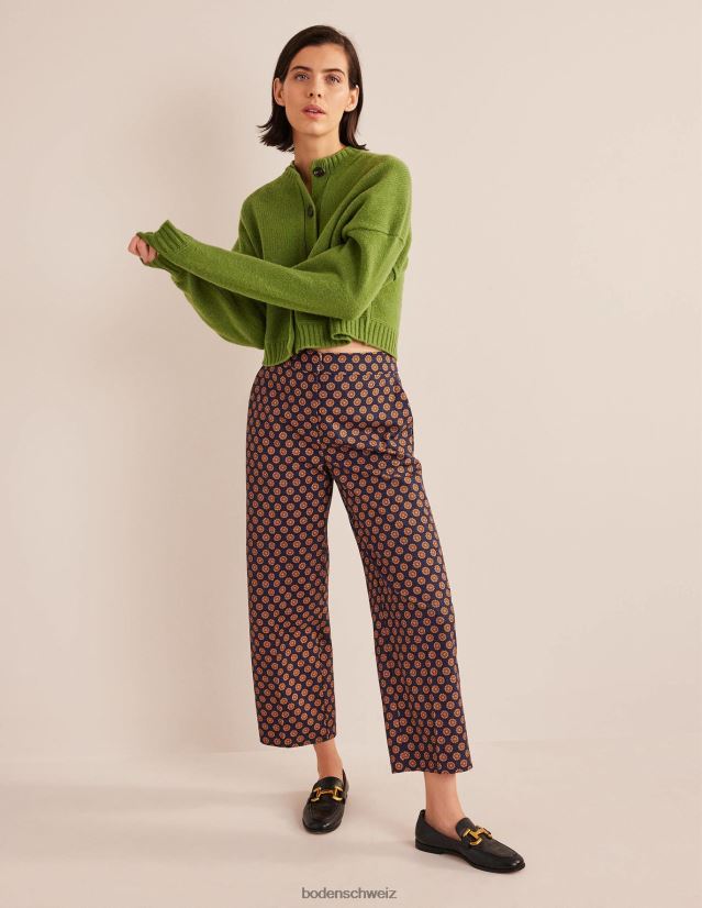 Boden Frauen Bedruckte gerade Hose VH86PT2166 Kleidung Marine- und Sonnenblumen-Geo