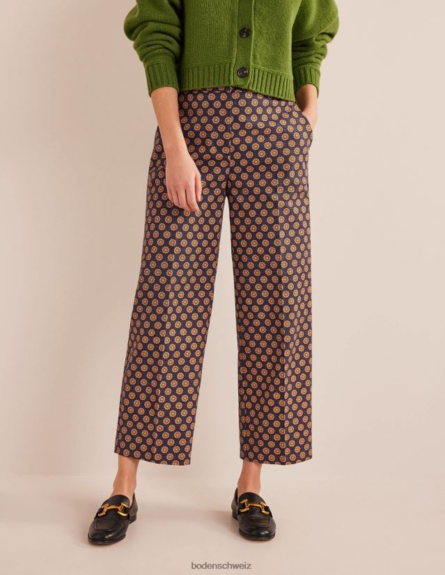 Boden Frauen Bedruckte gerade Hose VH86PT2166 Kleidung Marine- und Sonnenblumen-Geo