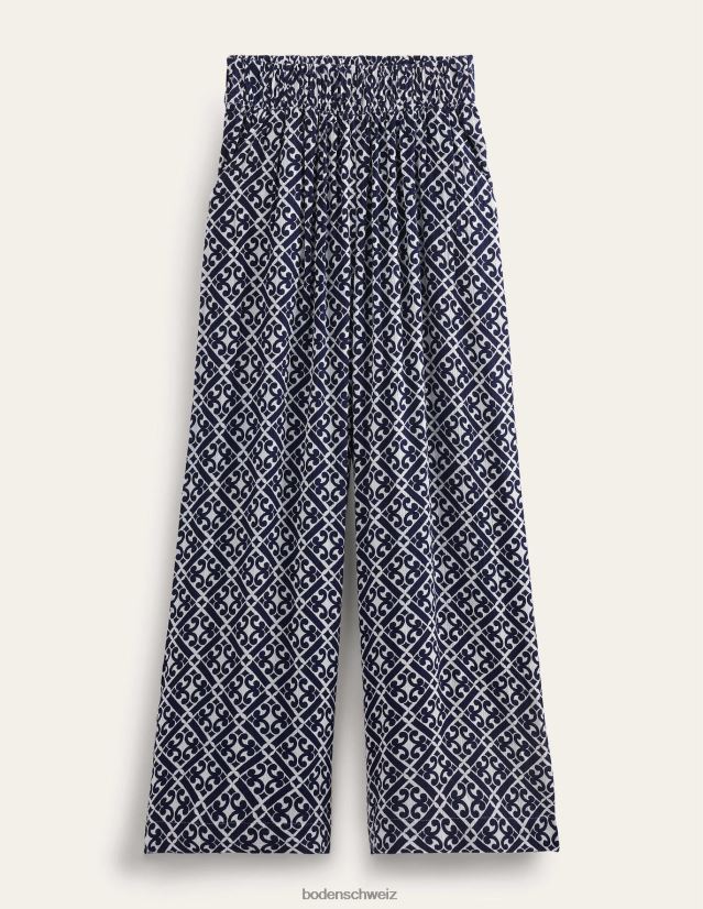 Boden Frauen Crinkle-Hose mit weitem Bein VH86PT1351 Kleidung Preußischblau und ruhiges Geo