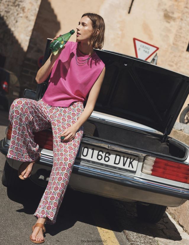 Boden Frauen Crinkle-Hose mit weitem Bein VH86PT337 Kleidung Gin Fizz und Sonnenblumenzweig