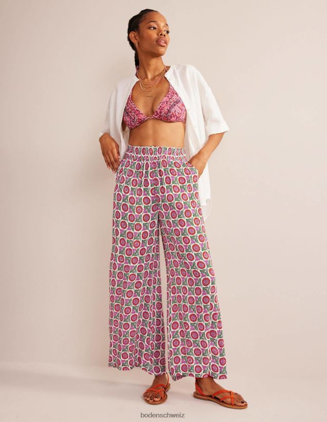 Boden Frauen Crinkle-Hose mit weitem Bein VH86PT337 Kleidung Gin Fizz und Sonnenblumenzweig